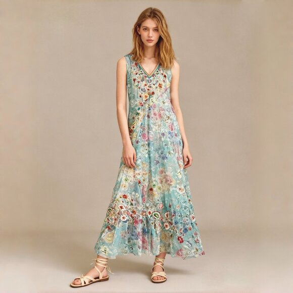 Johnny Was Dresses & Skirts - $458 NWT Johnny Was BIYA Forever Flower Floral Mesh Embroidered Maxi Dress S